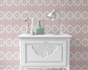 Dollhouse Wallpaper: Rose Pink & Grey Pattern, 1/12 Scale