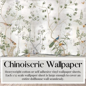Miniatuurbehang poppenhuis, chinoiserie, verguld zilver | Peel & Stick-papier | Mat karton | Miniaturen A3/VS-bladen op tabloidformaat