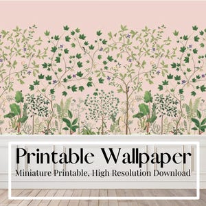 Papel pintado chinoiserie para casa de muñecas, Sycamore Garden Wild Rose, miniatura a escala 1/12, imprimible, descargable, A3, A4, tabloide estadounidense y carta.