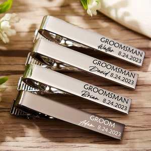 Men Personalized Custom Engraved Tie Clip,Custom Groomsmen Tie Clip,Wedding Tie Clip,Best Man Gift,Groomsman Gift For Him,Dad Silver Tie Bar