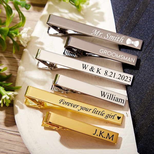 Personalized Groomsman Tie Clip,Custom Men Tie Clip,Engraved Best Man Tie Clip,Monogram Tie Bar,Bachelor Party Favor,Groomsman Gift For Him