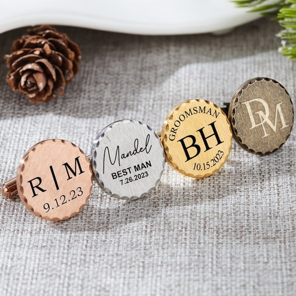 Personalized Groomsman Cufflinks,Custom Men Cufflinks,Monogram Cufflinks For Him,Bronze Cufflinks,Groomsmen Groom Dad Gift,Anniversary Gift