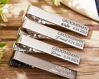 Men Personalized Custom Engraved Tie Clip,Custom Groomsmen Tie Clip,Wedding Tie Clip,Best Man Gift,Groomsman Gift For Him,Dad Silver Tie Bar