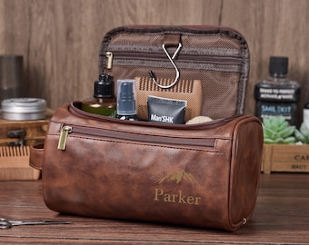 Laser Engraved Leather Travel Kit – Personalized Toiletry Bag for Anniversaries, Groomsmen, or Him,Dopp Kit Men's Leather,Groomsmen Gifts
