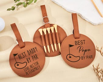 Mejor papá por Par, etiqueta grabada para bolsa de golf con tees de golf, regalo para el Día del Padre de parte de los niños, regalos personalizados de Navidad para papá, regalos de golf para hombres