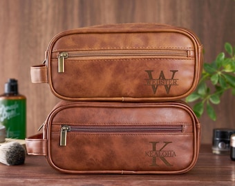 Men's Leather Toiletry Bag Personalized, Groomsmen Gift,Dopp Kit For Him,Men's Leather Accessory,Anniversary Gift, Father's Day Gift for Men