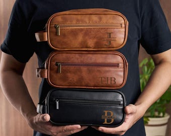 Personalized Leather Dopp Kit Bag Custom Engraved Toiletry Bag Monogram Mens Toiletry Bag Custom Gift For Guys Men Wedding Groomsmen Gifts