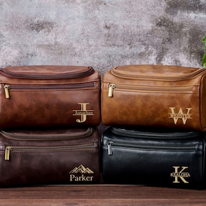 Cadeaux de Noël pour homme, Trousse de toilette en cuir personnalisée, Trousse de toilette à suspendre, Sac de voyage, Kit Dopp gravé, Accessoire en cuir pour homme