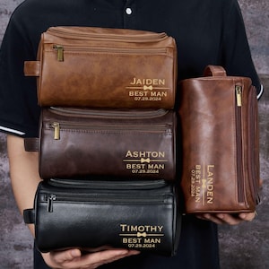 Cadeaux de Noël personnalisés pour lui, Sac de voyage pour homme, Cadeaux pour proposition de garçon d'honneur, Trousse de toilette en cuir gravée, Trousse de toilette pour homme, Anniversaire