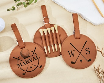 Engraved Leather Golf Bag Tag Gift with Golf Tees, Personalized Golf Tee Holder, Custom Golf Accessories, Groomsmen Gifts, Golf Gift For Men