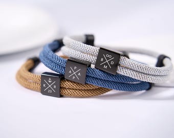 Personalized Adjustable Sliding Knot Bracelet for Dad, Individual Engraving Bracelet, Couple Bracelet, Personalized, Initials, Father's Day