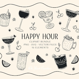 Ilustrações de Coquetéis e Bebidas de Verão Desenhadas à Mão, Coquetéis para Menu de Bebidas, papelaria, design. Download Digital SVG PNG, Download Instantâneo
