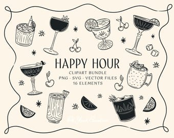 Handgezeichnet Cocktail Clipart: Sommer Drinks, PNG SVG (Digitaler Download)