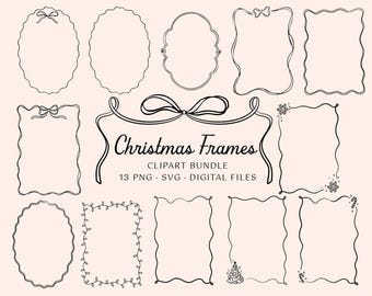 Marcos navideños y lazos, bordes festivos caprichosos para invitaciones: PNG SVG (descarga digital)