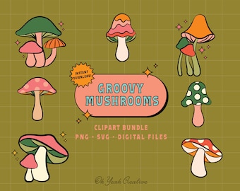 Groovy Mushroom Illustration Clip art, Digital Download SVG PNG, Instant Download