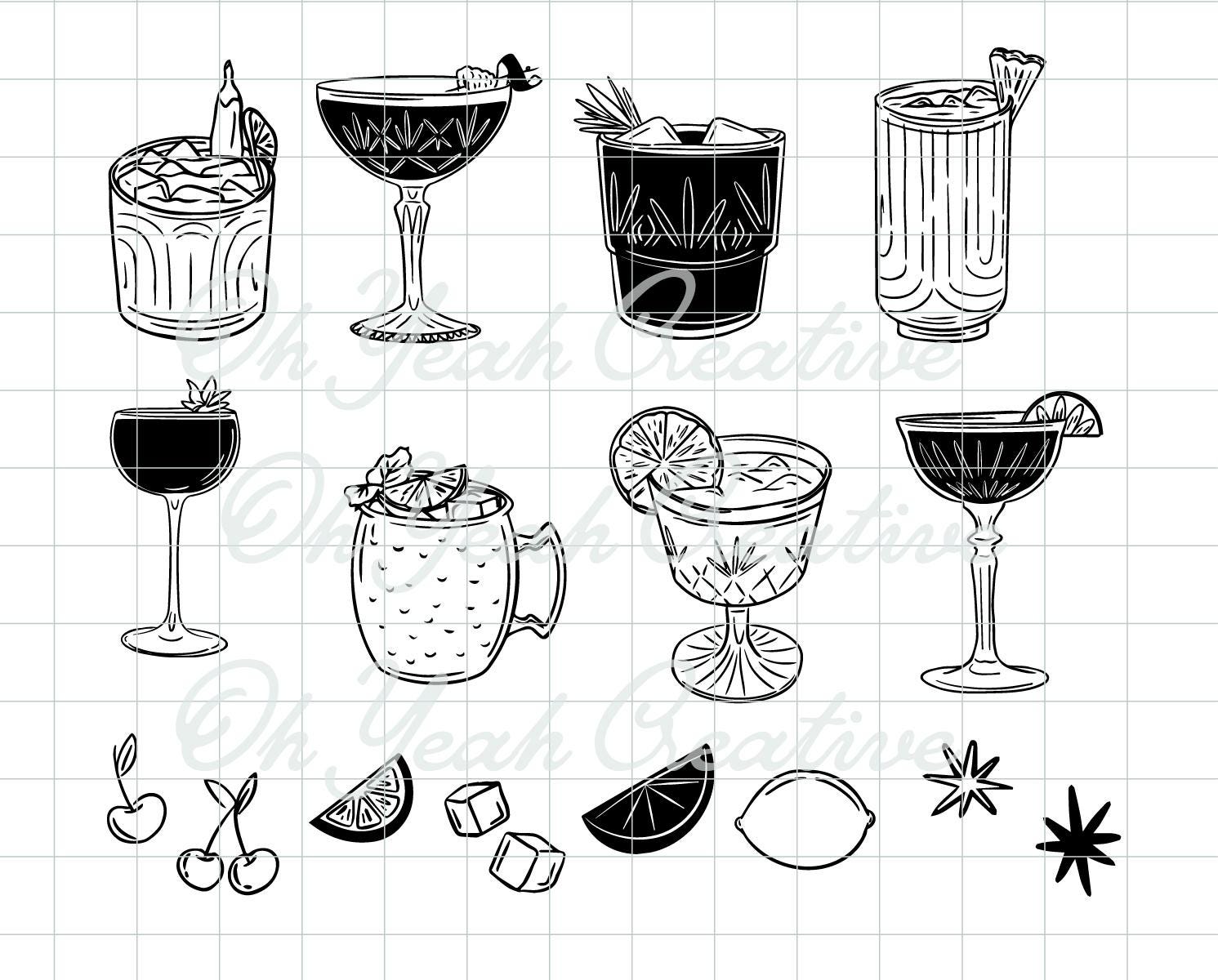 Hand Drawn Cocktail Clipart: Summer Drinks, PNG SVG (digital Download ...