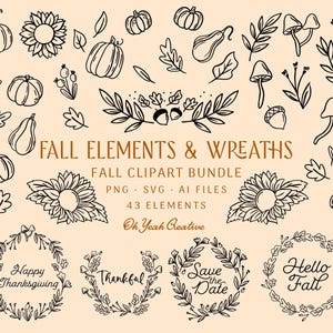 Herfstkransen clipart, herfst clipart digitale download, herfst clipart design, Thanksgiving PNG SVG digitale download Instant Download