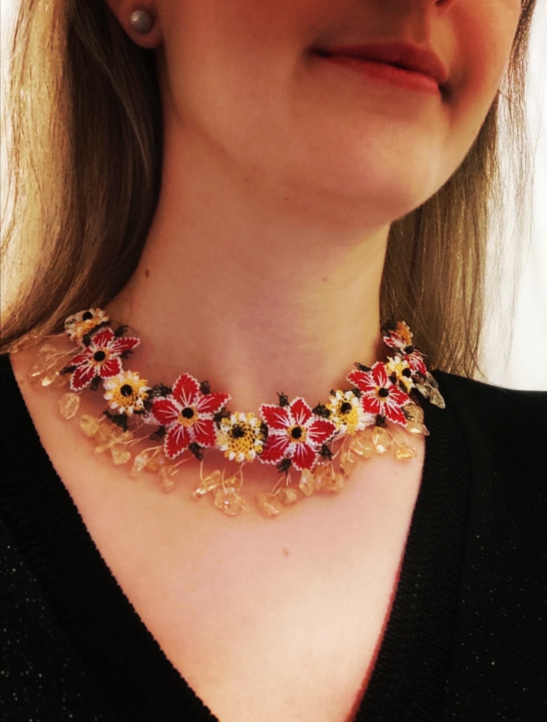 Handmade Crochet Jewelry With Citrine Gemstone, Handmade for Mom Gift