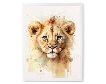 Watercolor Lion Nursery Wall Art, Baby Animal Prints for Nursery, Safari Nursery Decor, Safari Animals Nursery Wall Art - Digital Download