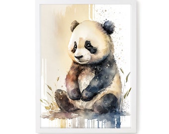 Watercolor Panda Wall Art, Baby Panda Watercolor Printable Art, Watercolor Cute Panda Animals Nursery Decor Wall Art - Digital Download