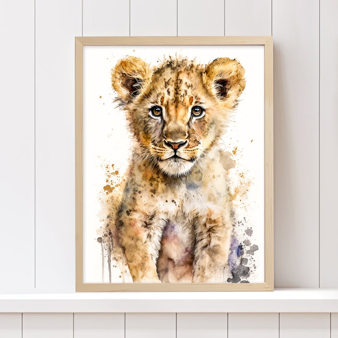 Watercolor Baby Lion for Nursery Decor, Lion Watercolor Safari Animals ...