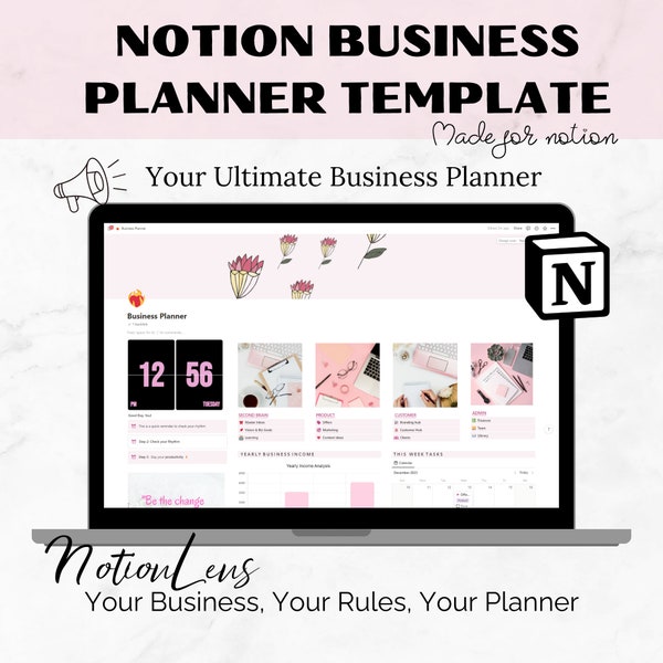 Notion Business Planner Template,Notion Business Dashboard for coaches, Project Management,Marketing Branding Business Finances Customer Hub