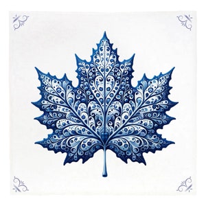 Ahornblatt, Delfter Blau, Delfter Blau-Fliesen, Fliesen, Ahornblätter, Kanada, Küche, Spritzschutz, Badezimmer, Wandkunst, Wohndeko, Küchenfliesen, blau