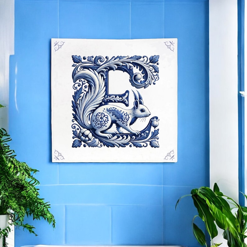 Alphabet, Initial E, Alphabet Tile, Tile, Delft Blue, Kitchen Tile ...