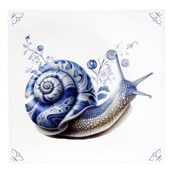 Snail, Slak, Delfts blauw, Delft Blue, tile, snails, garden, gift for gardener, delft blue tile, ceramic, royal blue, kitchen tile, kitchen