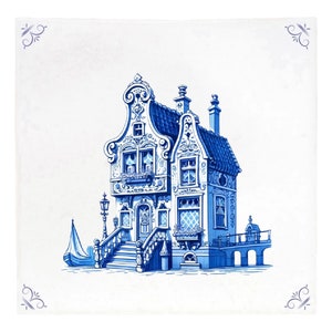 Kanalhus, kakel, delftblått, kökskakel, badrumskakel, väggkonst, blå keramik, stänkskydd, holländskt, Amsterdam, kanalhus, vintage