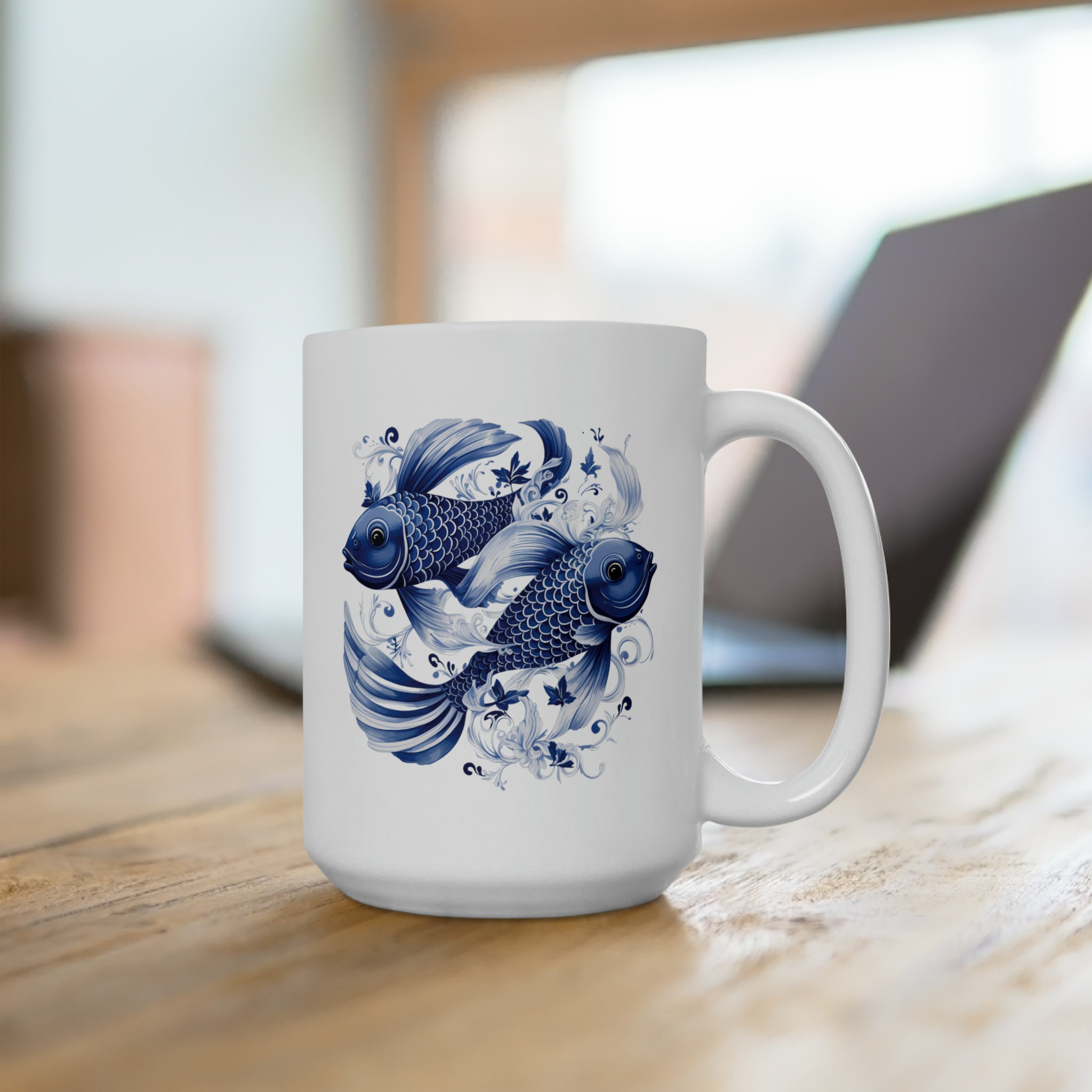 Tasse en émail de truite, tasse en émail illustrée de 12 oz