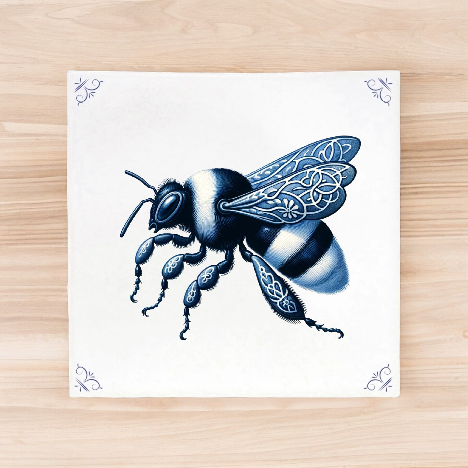 Bee, Tile, Delft Blue, Delft Blue Tile, Royal Blue, Honey Bee