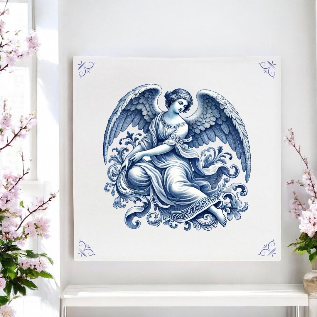 デルフトタイル　エンゼル　天使 Angel, Delft Blue Tile, Tile, Delft Blue, Kitchen Tile, Bathroom