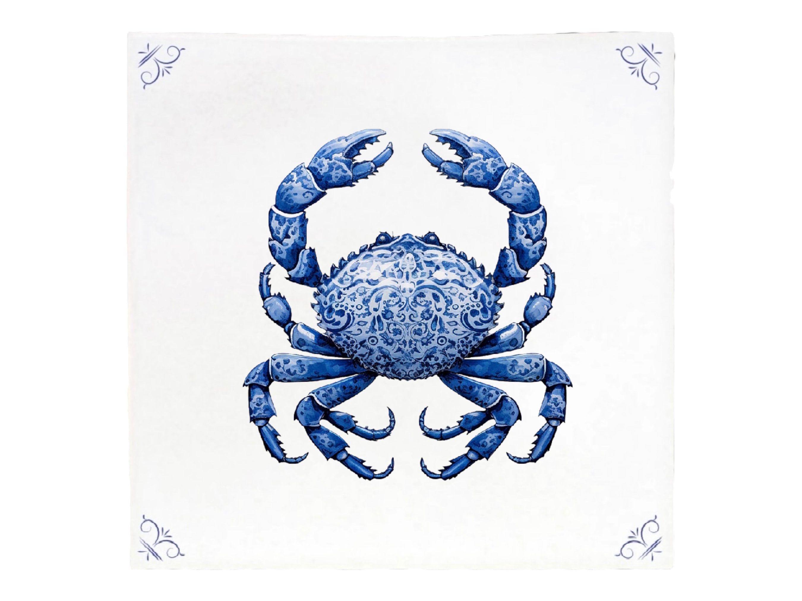 Crab, tile, delft blue, kitchen tile, bathroom tile, wall art, crabs, kitchen, beach, lounge, caribbean, ibiza, seafood, zodiac, malibu