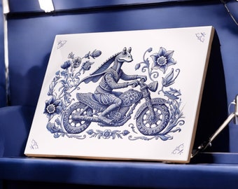 風車、デルフトブルータイル、セラミックタイル、6インチ x 8インチ