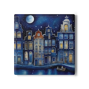 Canal House, 3.94&#39;&#39; x 3.94&#39;&#39;, Delft Blue, Delft Blue tile, Dutch Canal houses, Dutch Design, Backsplash, Amsterdam lover, Dutch keepsake