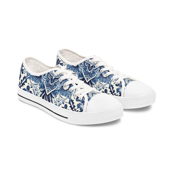 Delft Blue, Bohemian Blue Pattern, Low Top Sneakers, Ethnic Print
