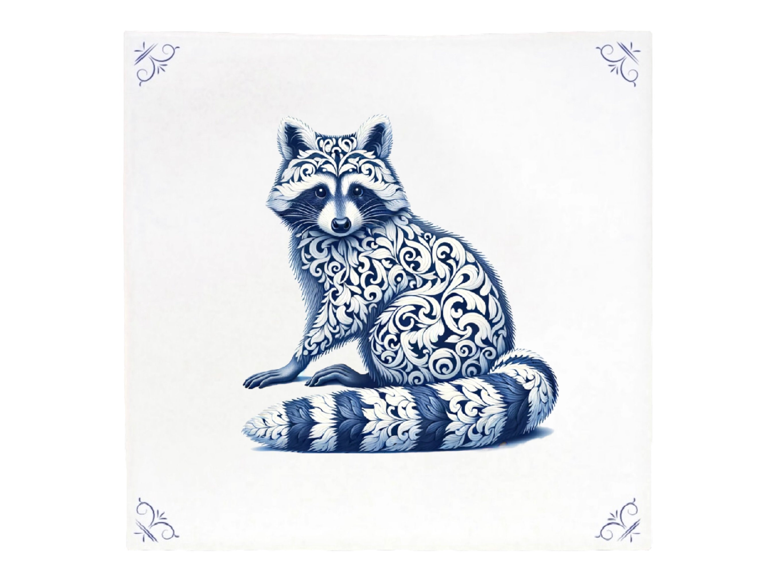 Raccoon, Tile, Delft Blue, Kitchen Tile, Bathroom Tile, Wall Art
