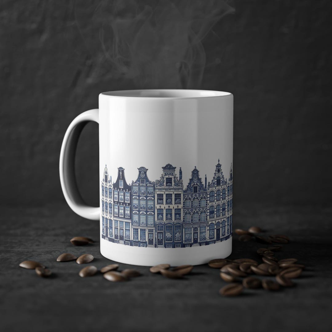 Canal Houses, Delft Blue, Ceramic Mug, Dutch Canal Houses, Coffee Lover ...