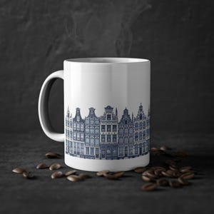 Canal Houses, Delft Blue, Ceramic Mug, Dutch Canal Houses, Coffee Lover Gift, Hygge Vibe, Amsterdam Souvenir, Hot Chocolate Mug, Cozy tea