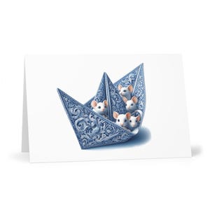 Topi in barchetta di carta, Biglietti d'auguri (7 pezzi), Blu Delft, Cancelleria, Topi, Decorazioni per topi, Biglietti d'auguri per topi, Biglietti d'auguri per topi, barchetta di carta