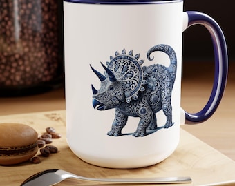 Triceratops, taza azul de Delft, azul de Delft, taza de café, cerámica azul de Delft, taza de T-Rex, taza jurásica, dinosaurio, decoración de dinosaurios, amante de los Triceratops