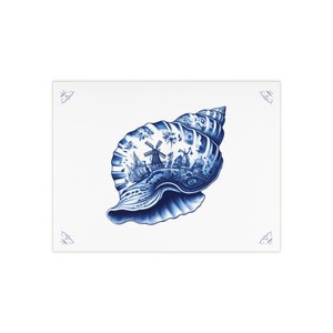 Conchiglia, piastrella in ceramica, 6&quot; x 8&quot;, piastrella, Blu Delft, arredamento oceano, ceramica, piastrella Blu Delft, arredamento vita marina, conchiglia, arte della parete, alzatina, bagno