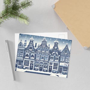 Delft Blue, Canal House, Cartolina, Cartoline artistiche del paese delle meraviglie invernali, Biglietti di auguri per le feste, Decorazioni natalizie, Stampe artistiche stagionali