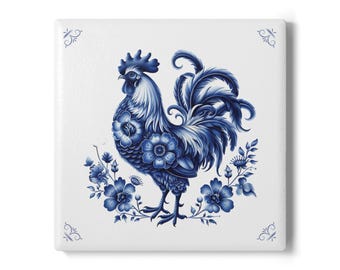 Celosía, 3,94" x 3,94", Azul Delft, azulejo de cerámica, azulejo azul Delft, salpicadero, decoración de cocina, azulejo de gallo, decoración de gallo, decoración de Pascua