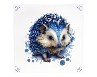 Delft Blue, Delft Blue Tile Ceramic, Delft Blue Hedgehog, Hedgehog, Hedgehog Tile, Delft Blue, Tile, Hedgehog, Animal Tile, Gift for Her