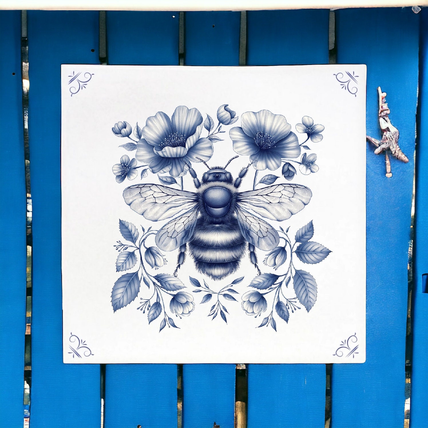Bee, Tile, Delft Blue, Delft Blue Tile, Royal Blue, Honey Bee