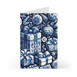 Biglietti d'auguri (7 pezzi), Case sul canale, Natale, Biglietto per appunti, Carte, Blu Delft, Biglietti per appunti, cancelleria, design olandese, Amsterdam, decorazioni natalizie