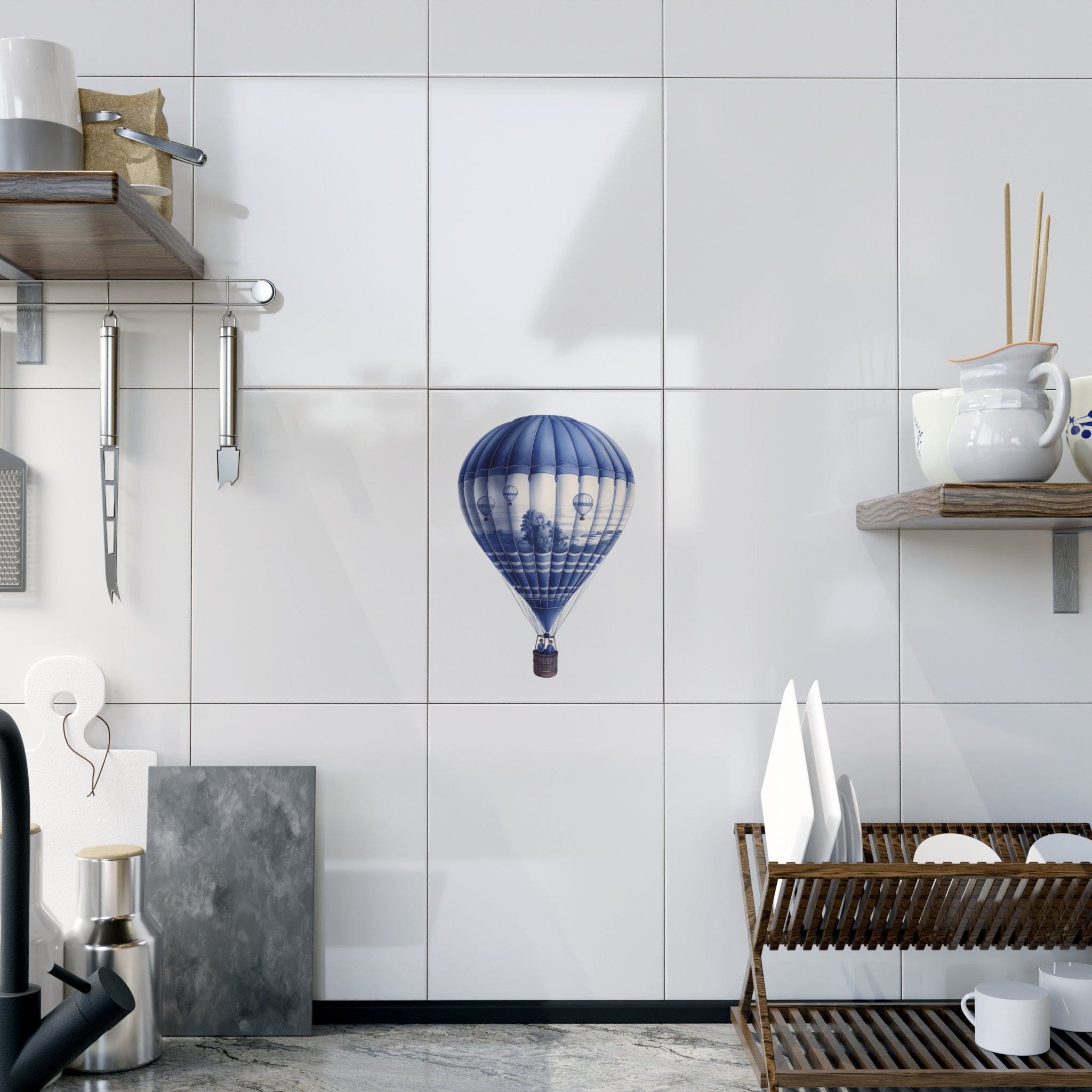 Hot Air Balloon, Ceramic, Tile, 6" X 8", Air Balloon, Balloon, Delft ...