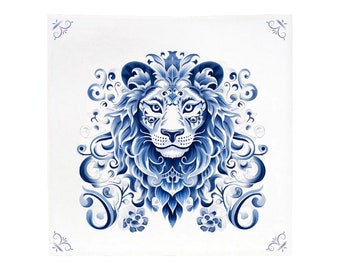 Lion, Royal, delft blue, kingsday, lion gift, dutch gift, delft blue tile, ceramic, tile, Royal blue, Leo, royal lion, Amsterdam, backsplash